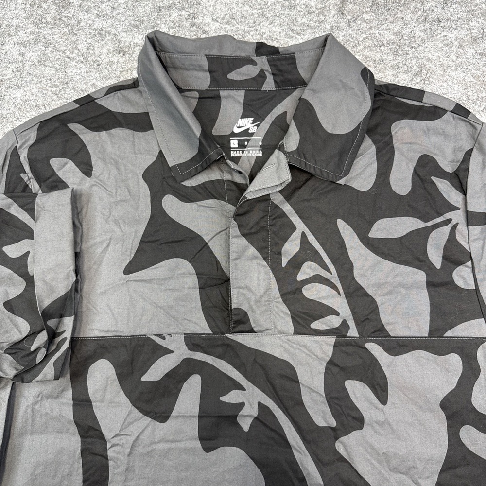 Nike‎ SB polo shirt men's large gray black camo all over print skateboard AO0286